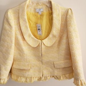 Ann Taylor Loft Short Jacket, size 8, in a happy yellow and white tweed fabric.